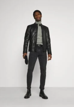 Pier One2 PACK - Stickad Tröja - Black/mottled Light Grey