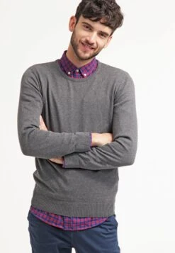 Pier OneBASIC CREWNECK - Stickad Tröja - Dark Grey Melange