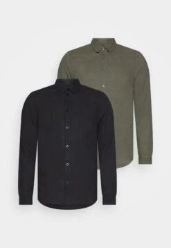 Pier OneLINEN MIX 2 PACK - Skjorta - Black/olive